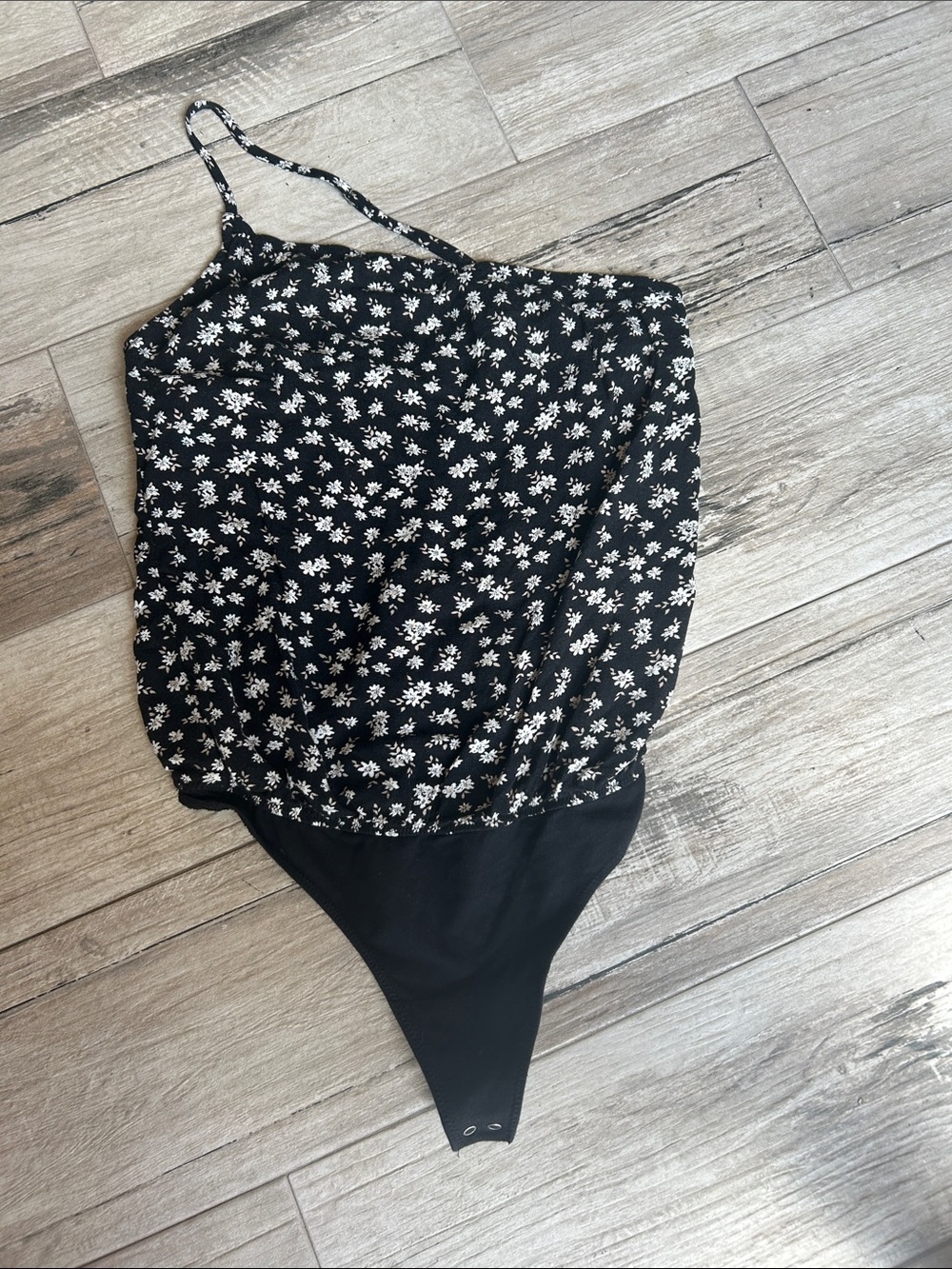 Abercrombie &Fitch Black Floral Spaghetti-Strap Bodysuit one shoulder small